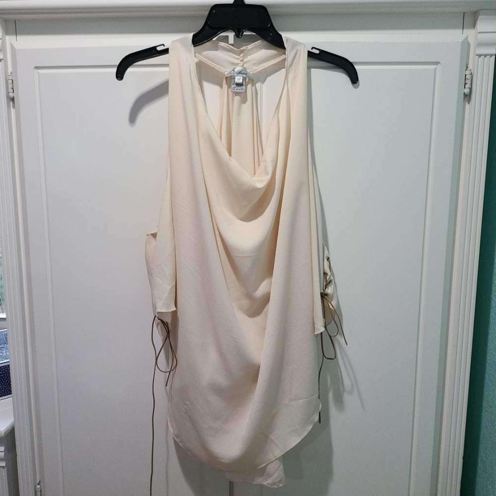 Flowy top, hanging sleeve details, cream, M